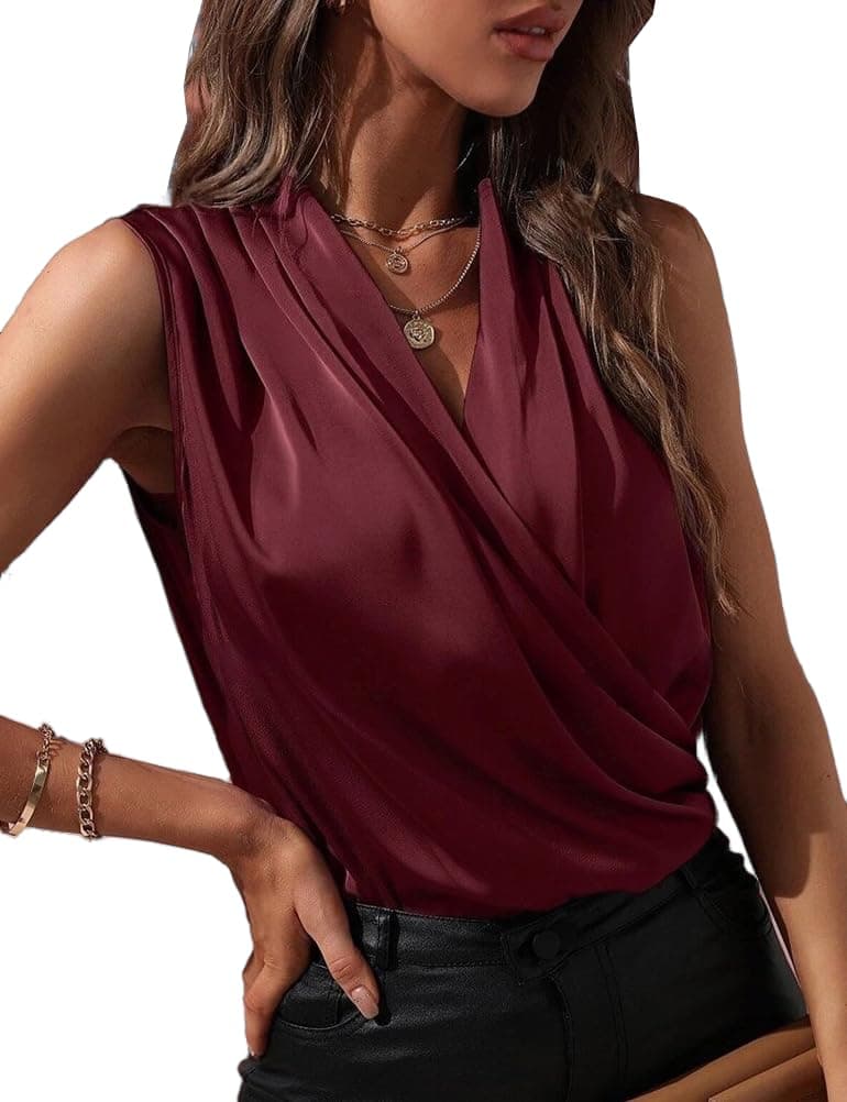 IDEALSANXUN Silk V-Neck Tank Tops for Women Spring Summer Business Casual