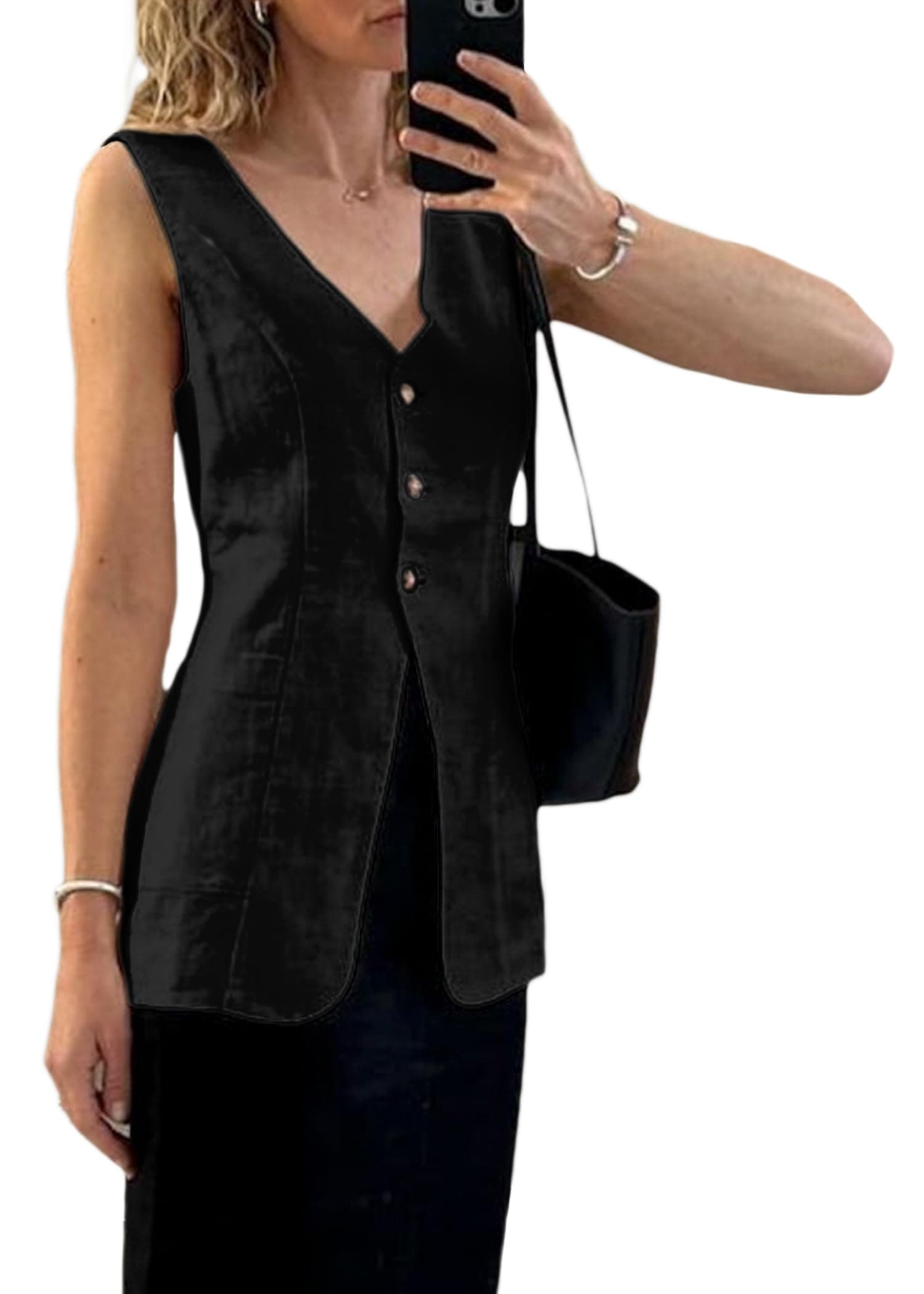 Mina Self 2025 Women's Breathable Linen V-Neck Long Casual Vest