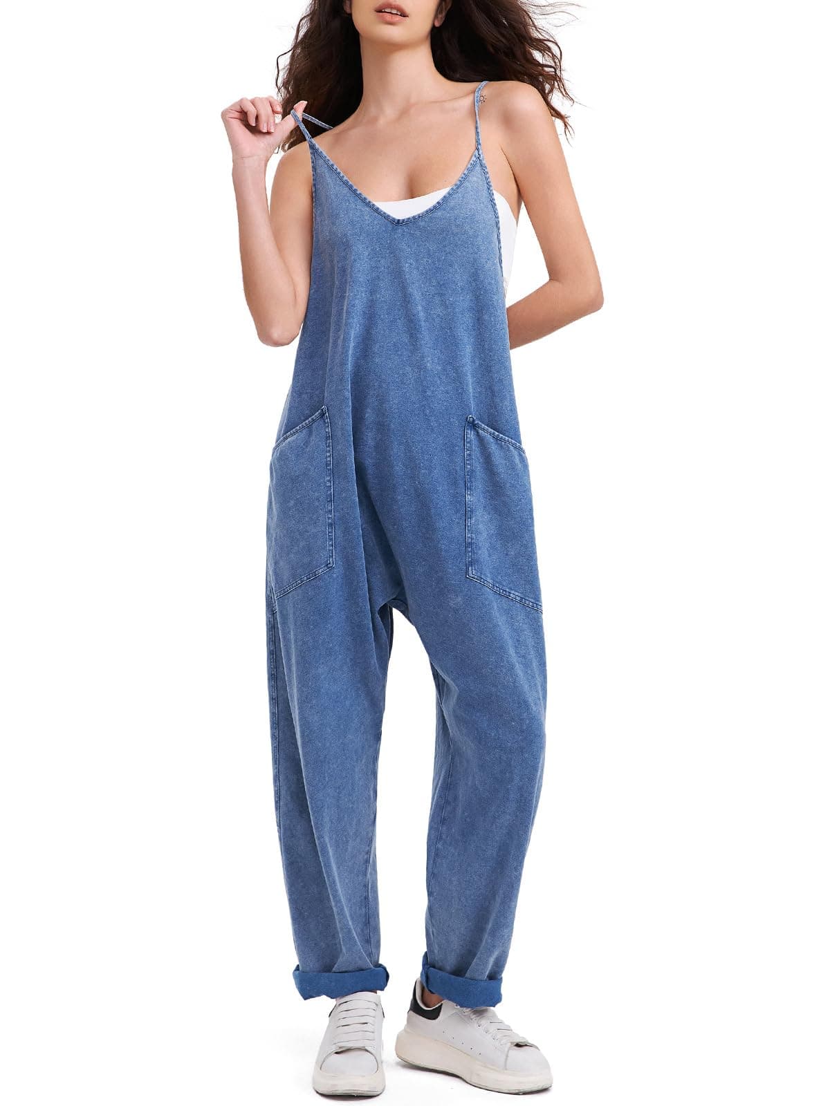 EXLURA Women's Casual Summer Denim Jumpsuits with Pockets Beach Romper