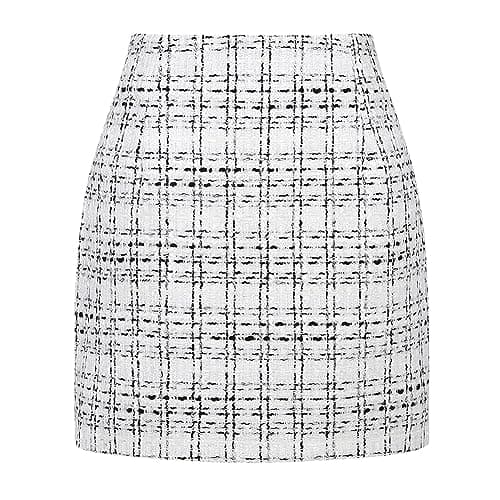 Women's Plaid Wool Mini Skirt for Fall and Winter — Tweed White