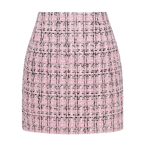 Women's Plaid Wool Mini Skirt for Fall and Winter — Tweed Pink New