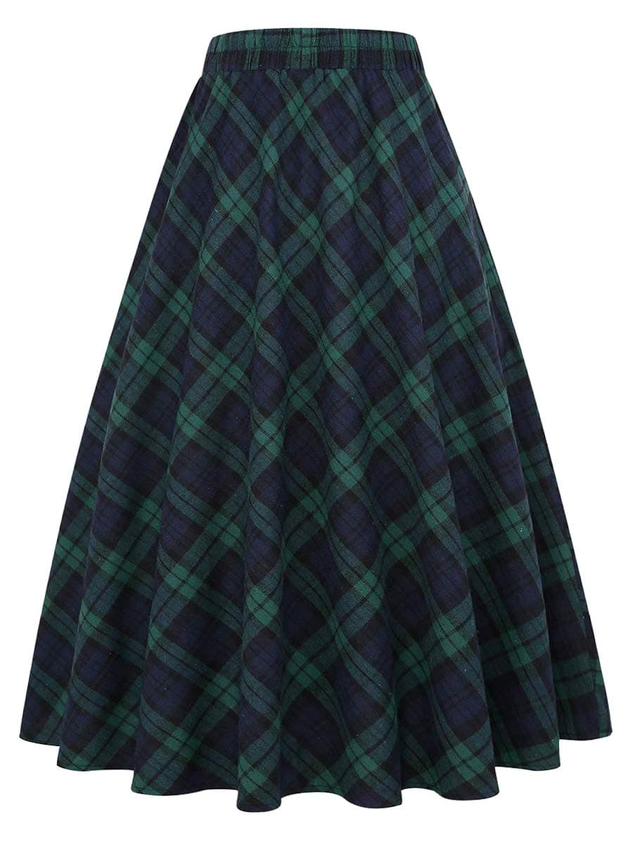 Women's Plaid A-line Midi Pleated Skirt