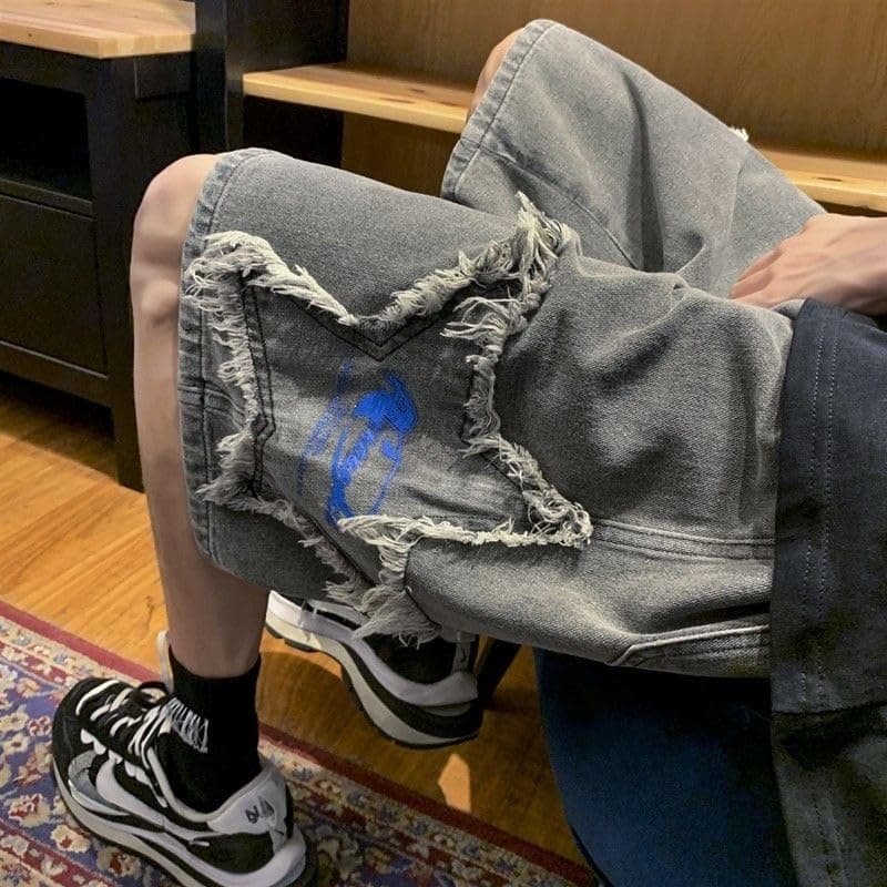OATSBAS Men's Y2K Star Patchwork Denim Shorts