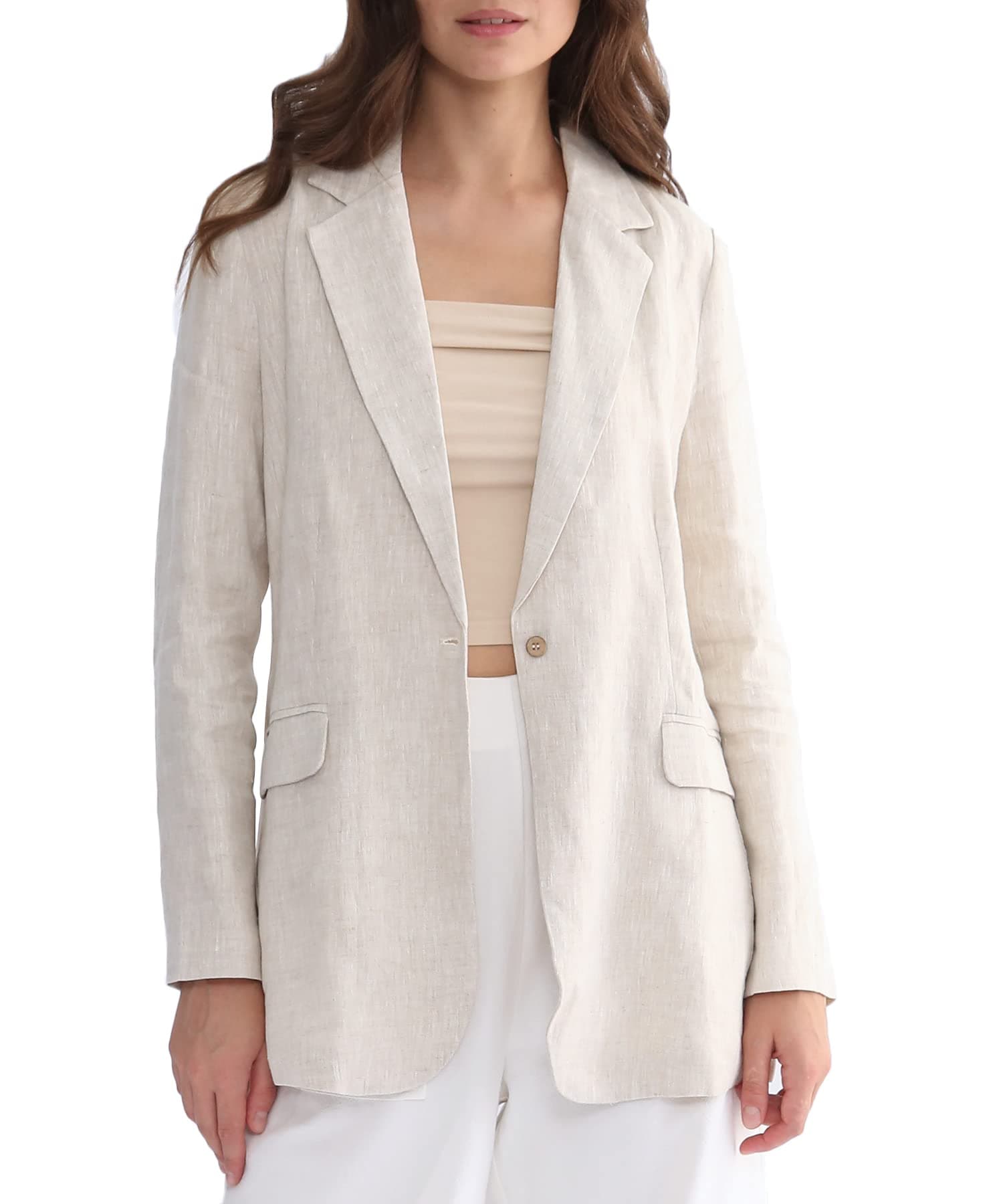 Amazhiyu Women's Pure Linen Long Sleeve Office Blazer Jackets