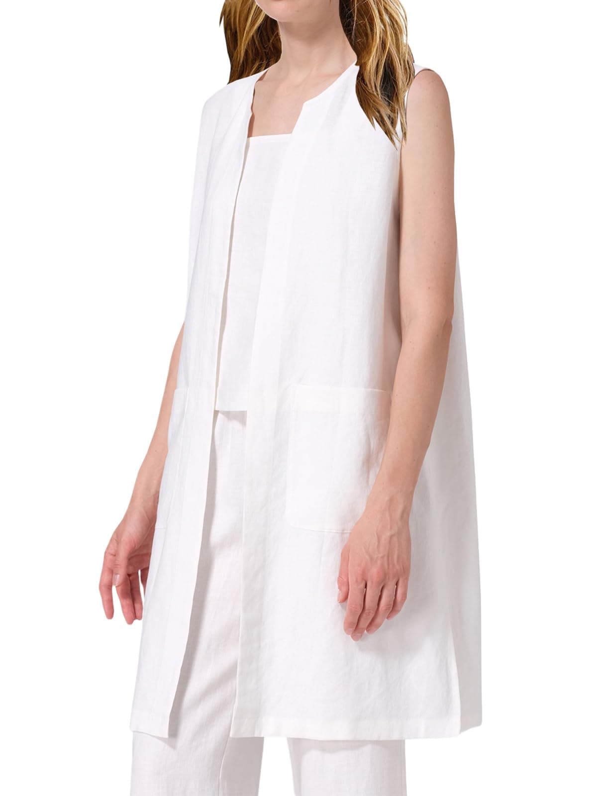IDEALSANXUN Lightweight Linen Vest for Women Summer Open Front Cardigan