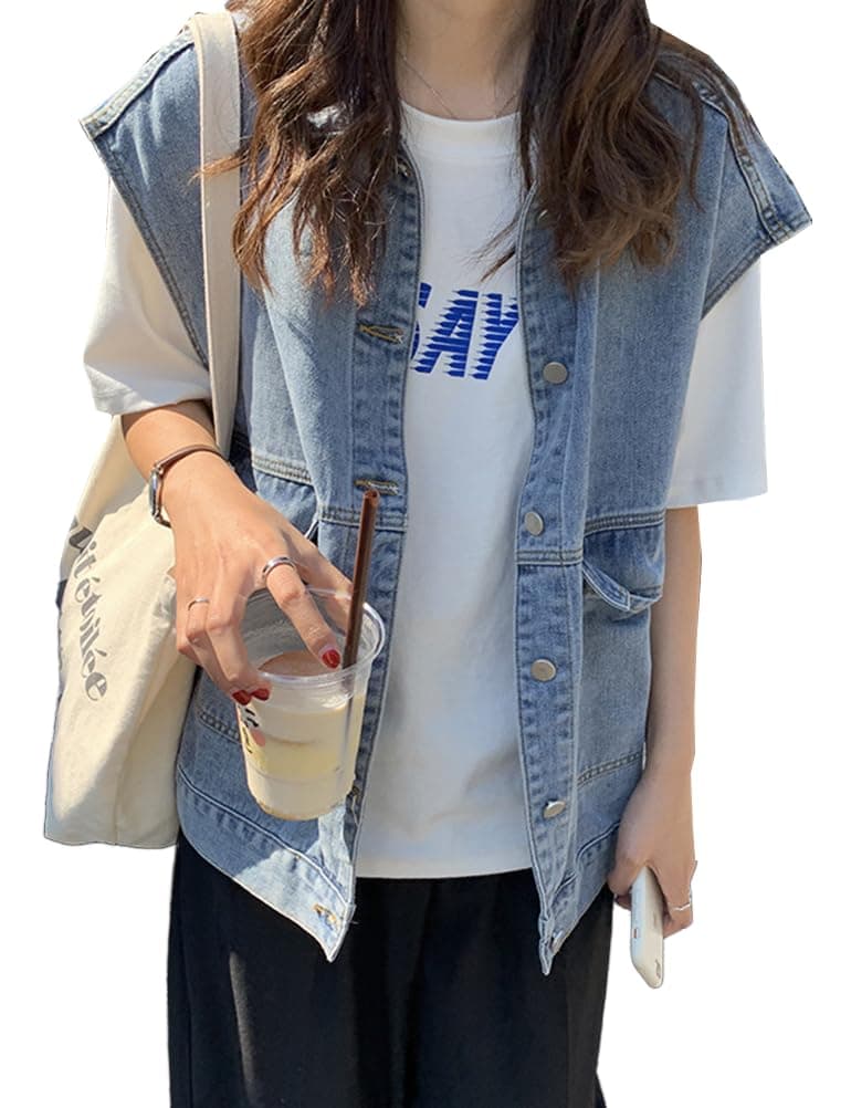IDEALSANXUN Women's Denim Sleeveless Blazer Jacket Vest Outerwear