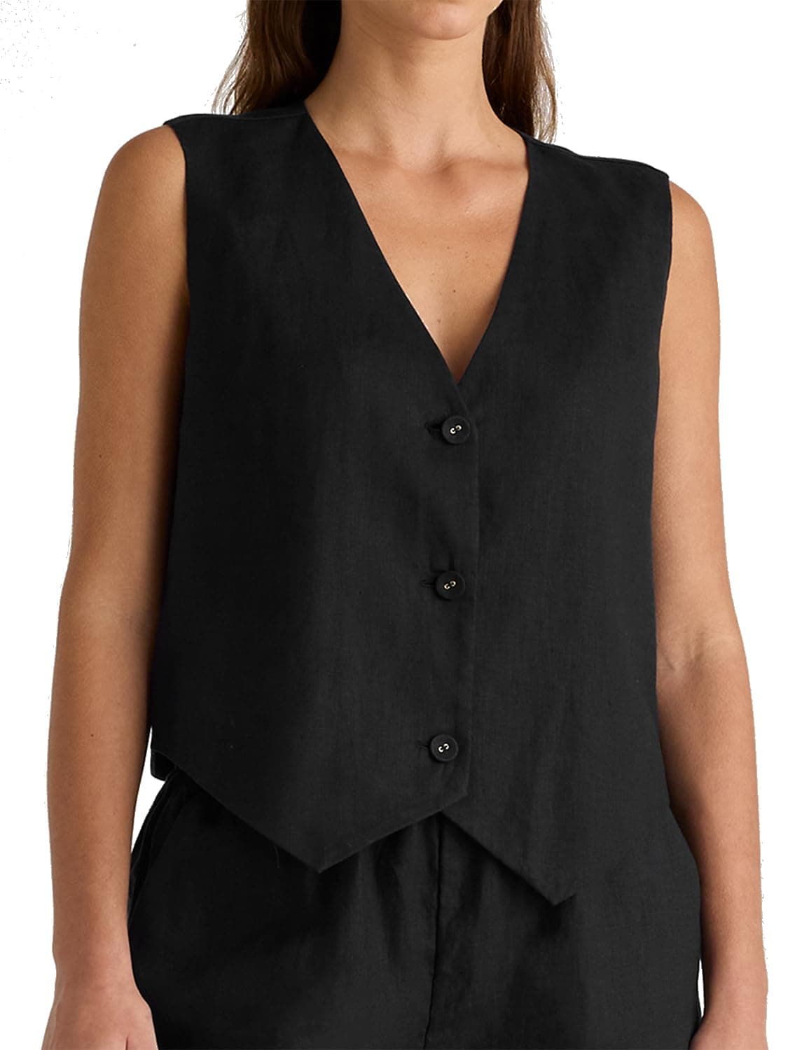 Casual Linen V Neck Button Down Tank Top for Women