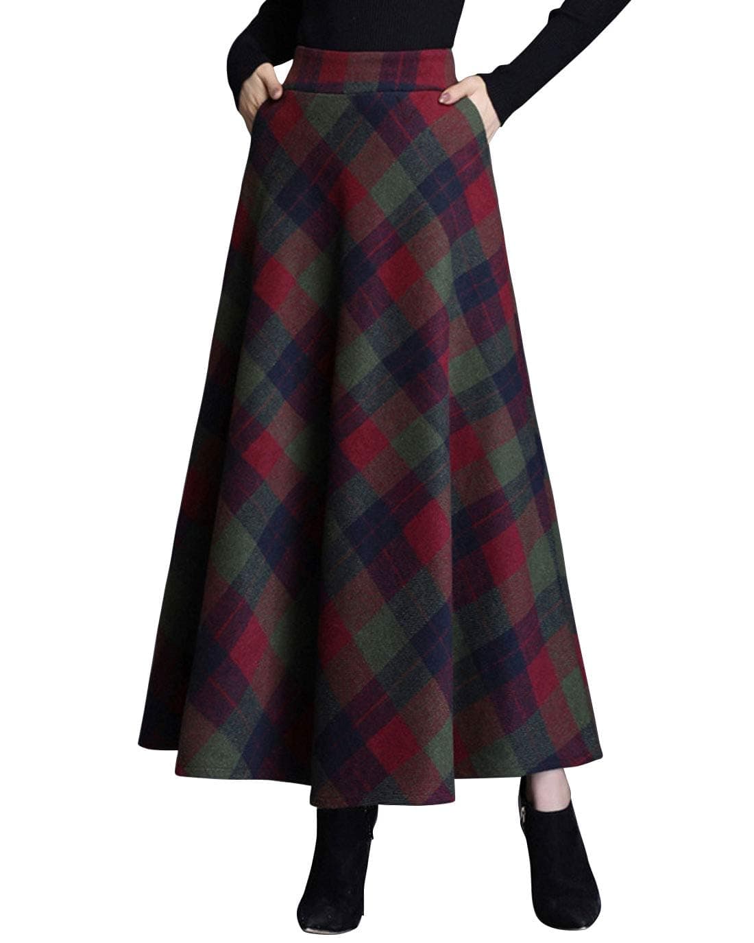 Vintage High Waist Plaid A-Line Maxi Skirt for Women