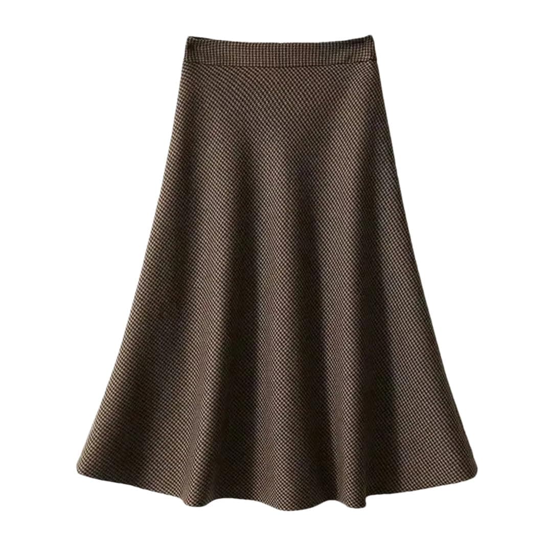 Vintage High Waist Plaid Wool Midi Skirt for Women Office Casual