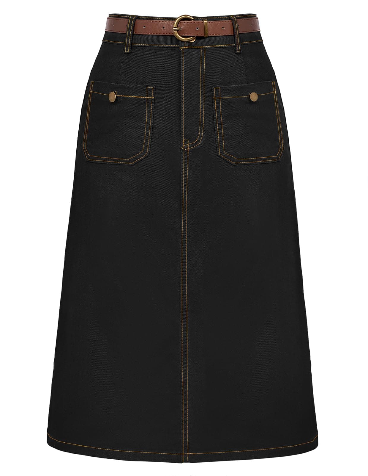 High Waisted Denim Skirt with Belt for Women