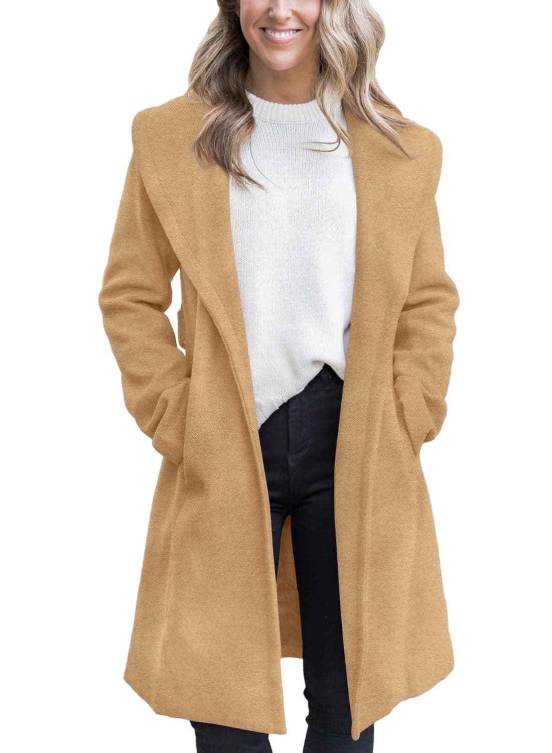 Fazortev Women's Winter Pea Coat with Big Lapel and Pockets