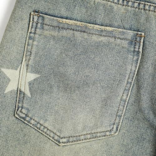 IDEWO Y2K Star Baggy Jorts Wide Leg Unisex Jeans Shorts Grunge Pants