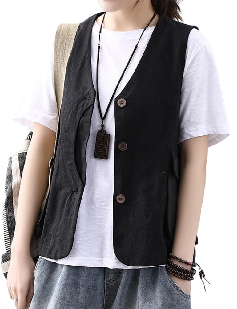 Womens Linen Sleeveless Blazer Jacket