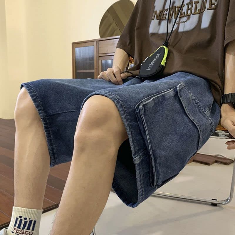 POHADON Men's Baggy Denim Shorts Casual Hip Hop Y2K Cargo Jeans