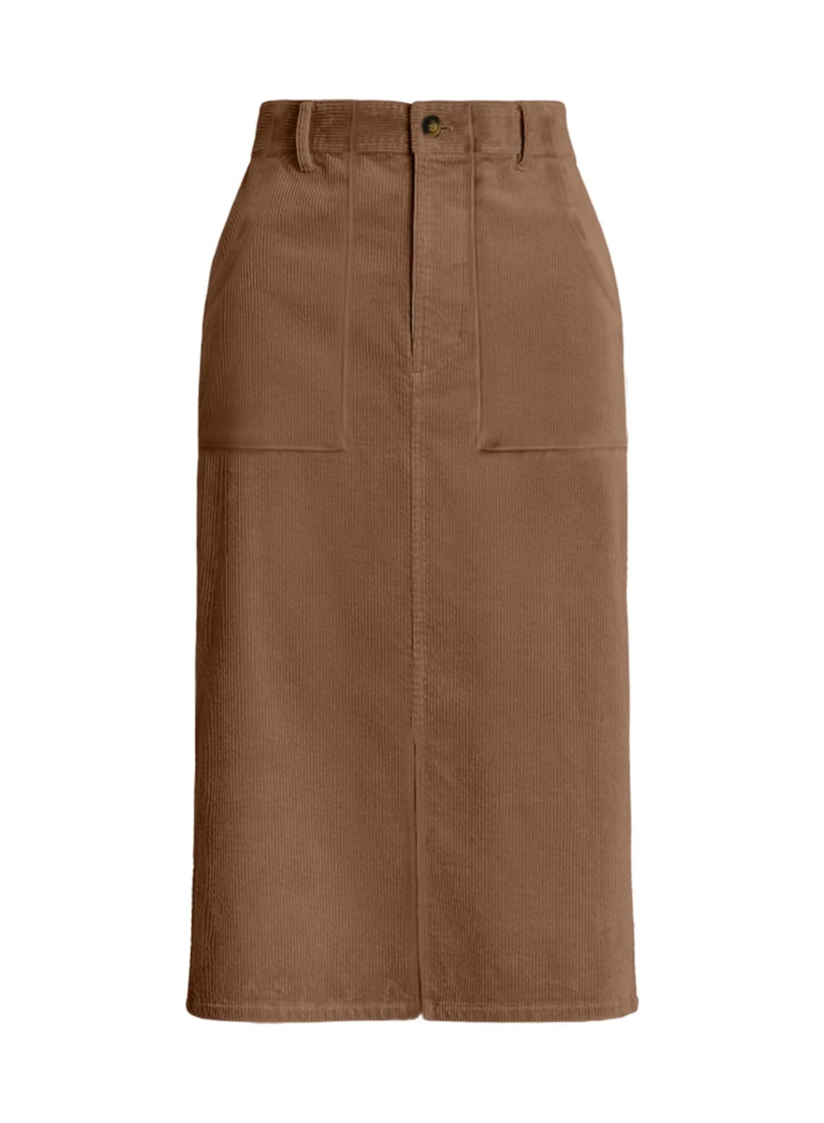 Happy Sailed Women's High Waist Split Corduroy Midi Skirt with Pockets