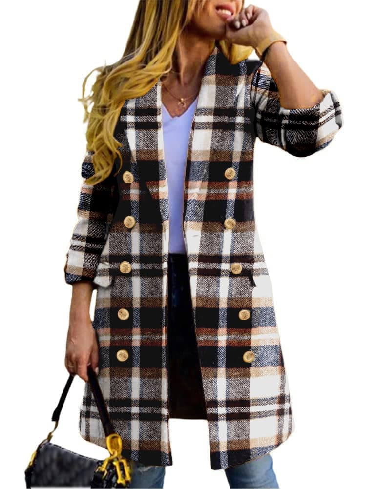 Plaid Wool Trench Coat for Women - 2024 Fall/Winter Collection