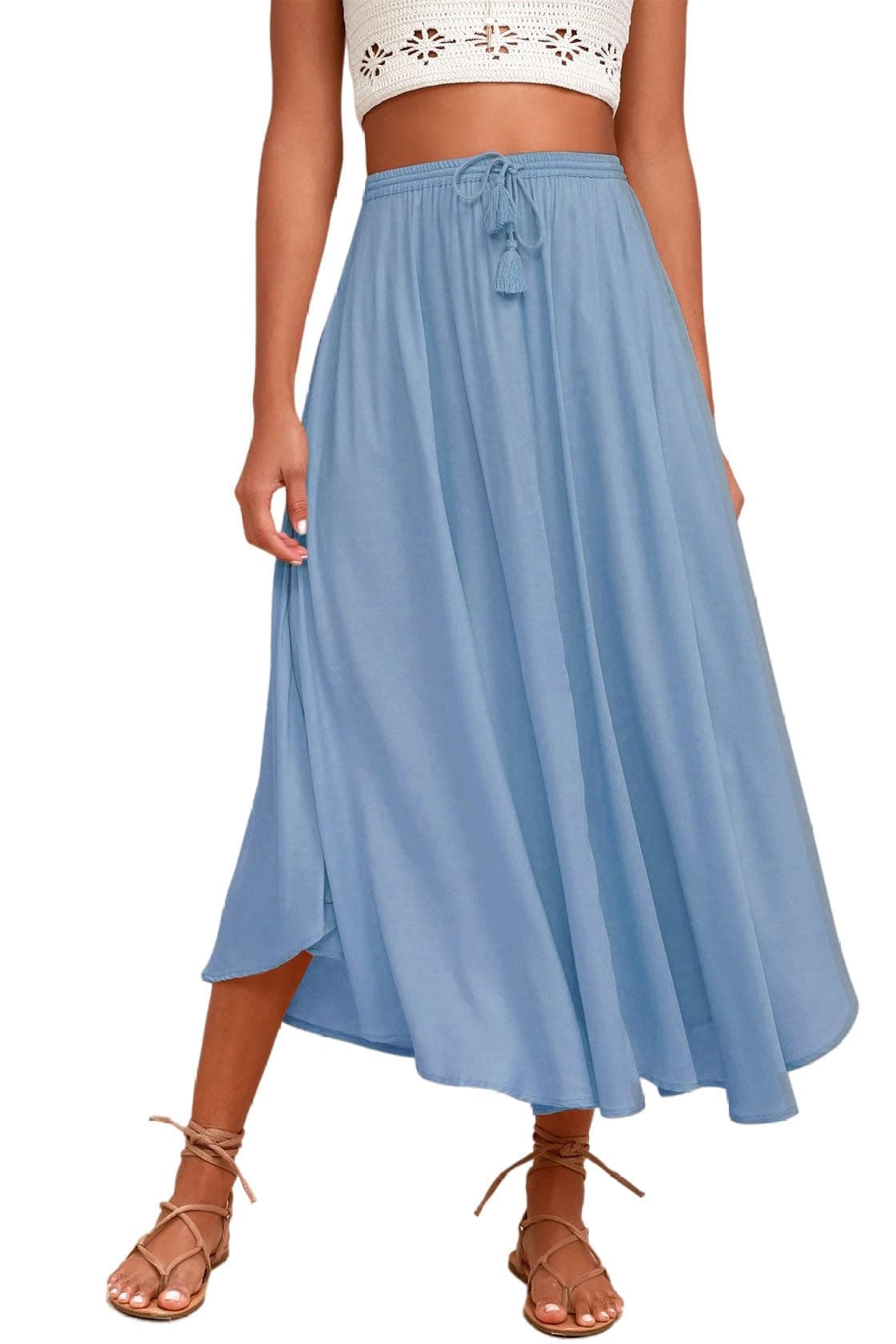 Zeagoo Women's High-Waisted Elastic Midi Skirt with Brown Leaf Print XXL