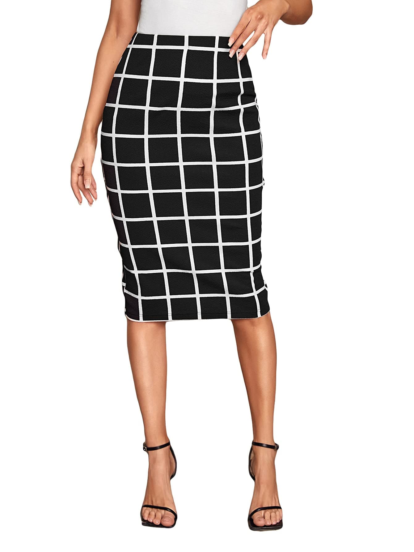 Floerns Women's Plaid High Waist Knee-Length Bodycon Skirt