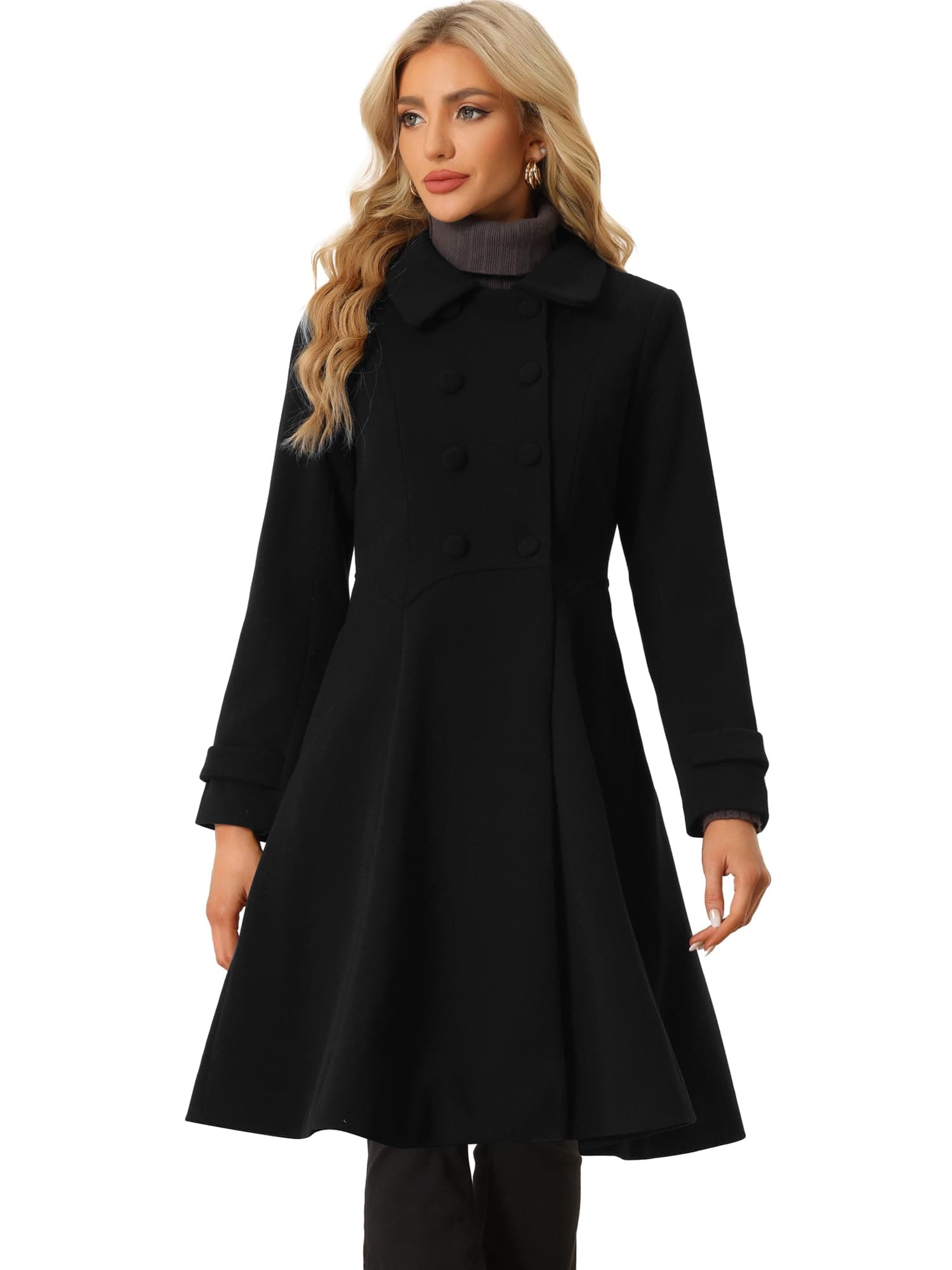 Allegra K Women's Winter Line Trench Coat Lapel Swing Double Breasted
