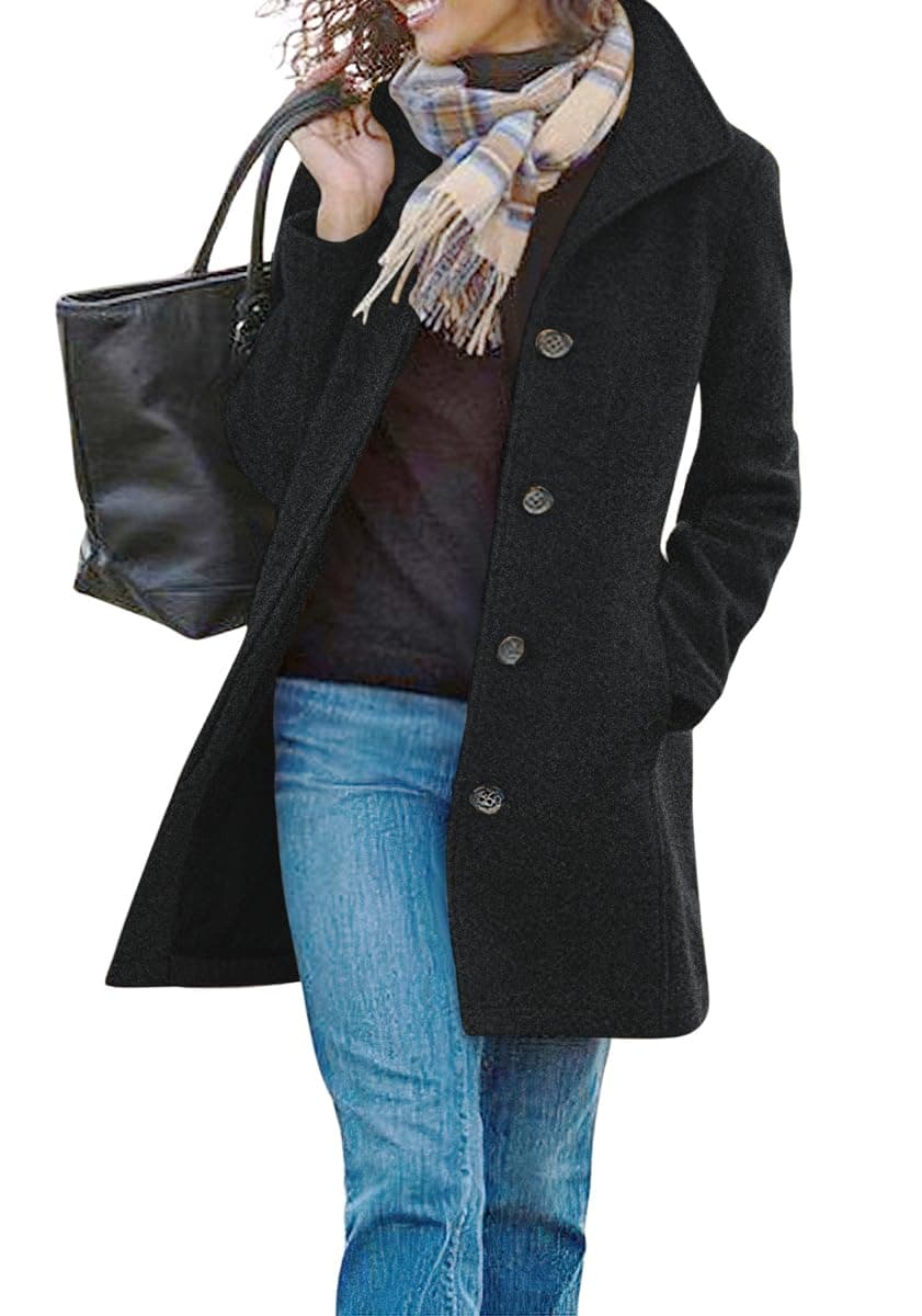 Women's Winter Wool Blend Pea Coat Casual Trench Coat