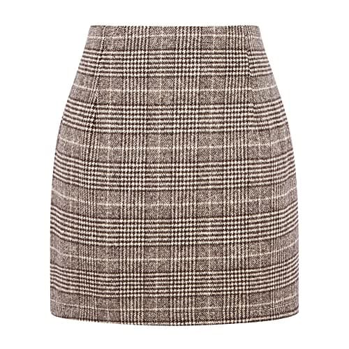 Women's Plaid Wool Mini Skirt for Fall and Winter — Coffee New