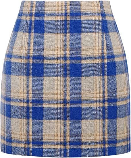 Women's High Waist Plaid Wool Mini Skirt — Blue