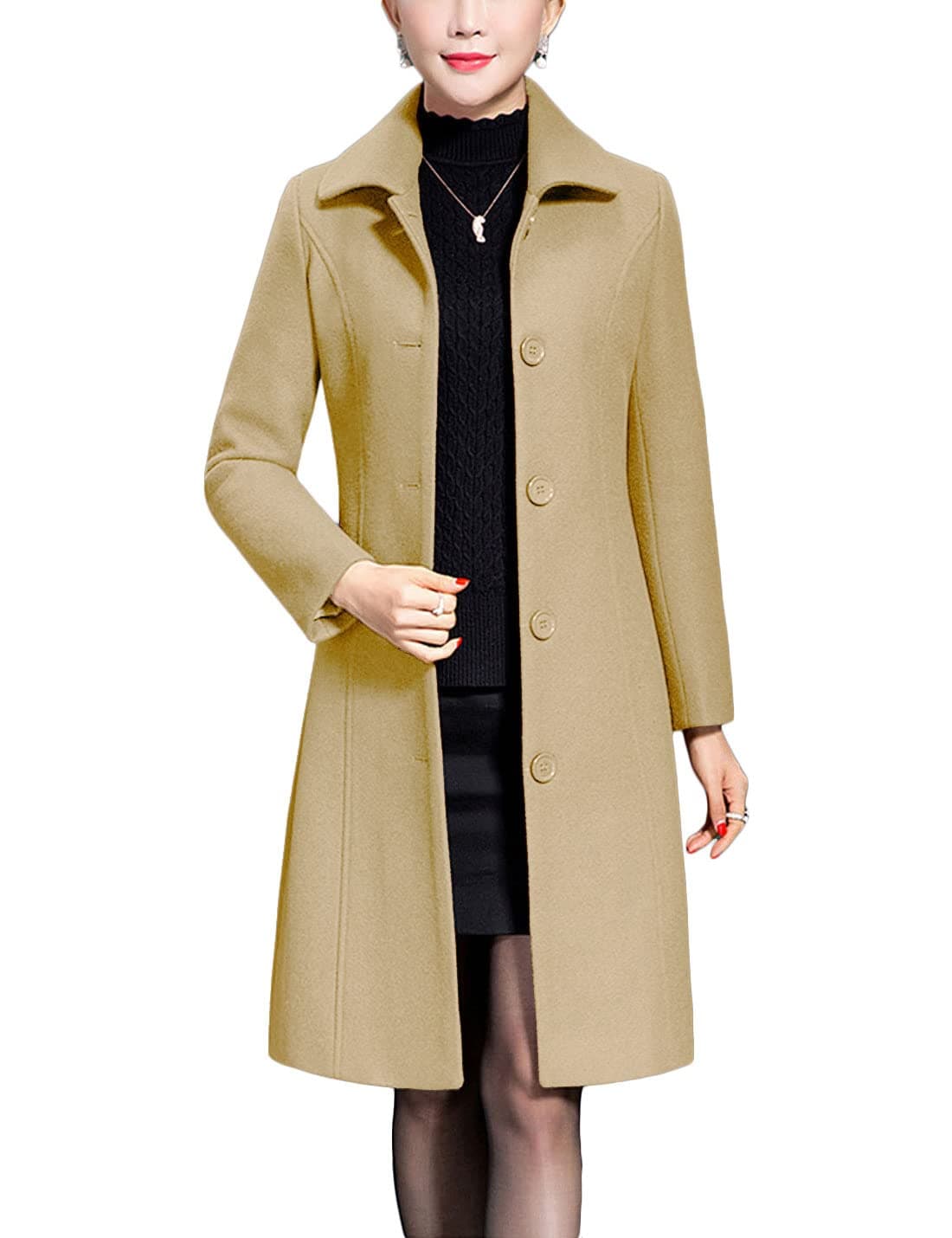 Jenkoon Women's Wool Trench Coat Winter Long Overcoat