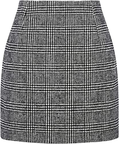 Women's High Waist Plaid Wool Mini Skirt — Black 01