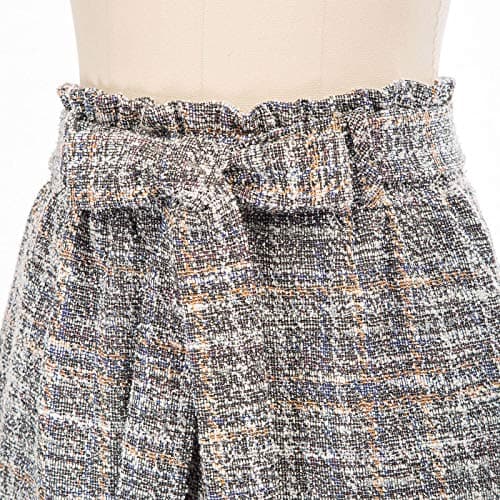 KANCY Women's Casual High Waist Plaid Tweed Mini Skirt with Pockets