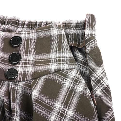 Belle Poque High Waisted Pleated Midi Plaid Skirt with Pockets