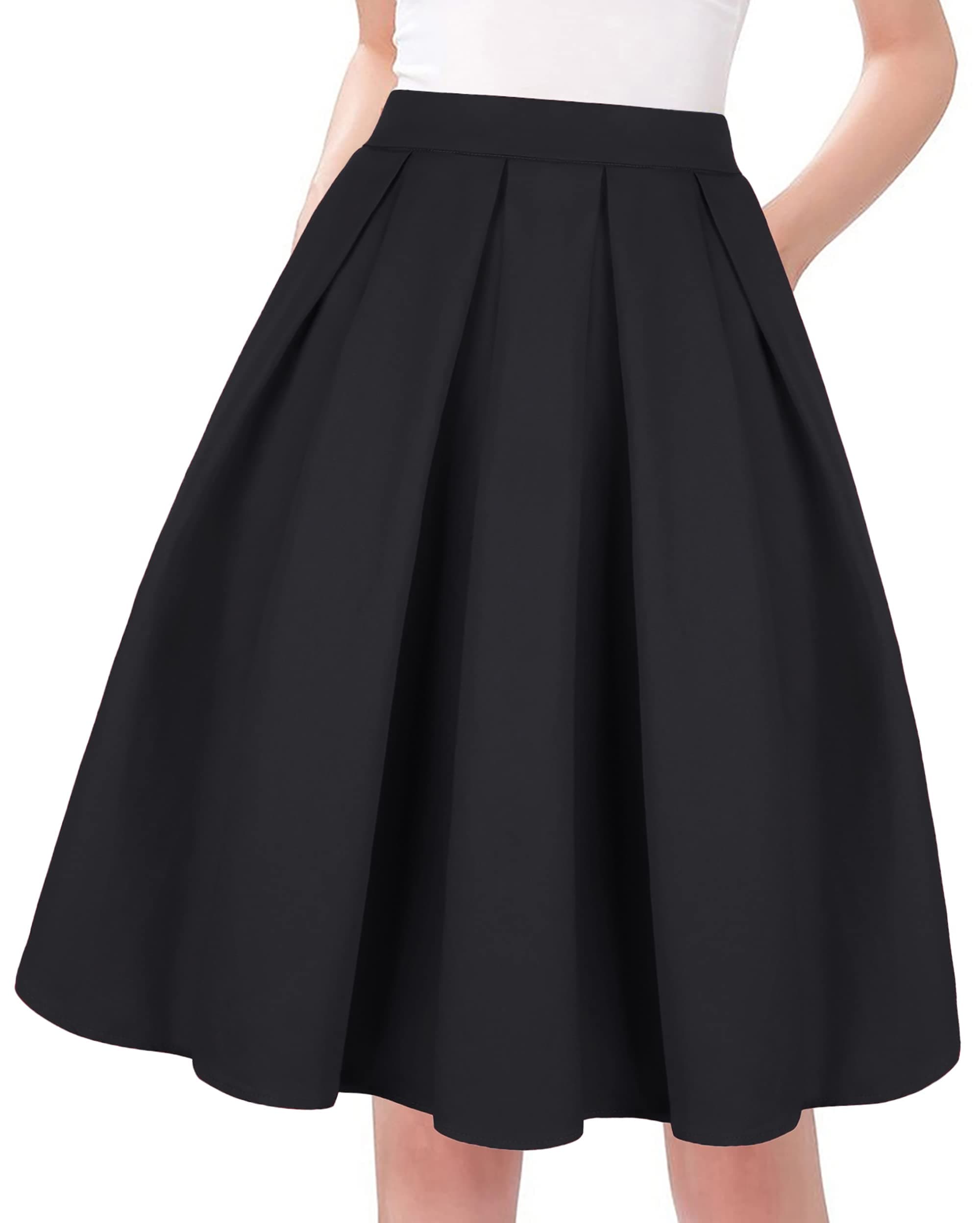 Tandisk Women's Vintage Printed Flared Midi Skirt with Pockets