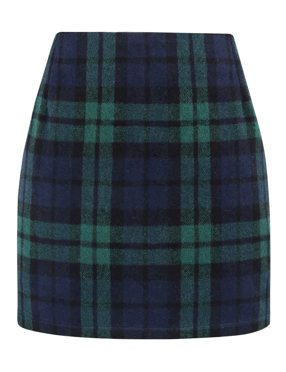 Mywinway Plaid High Waist A-Line Skirt for Women