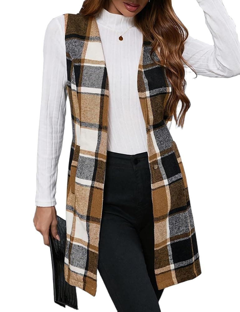 Plaid Vest for Women: Sleeveless Trench Coat for Fall/Winter