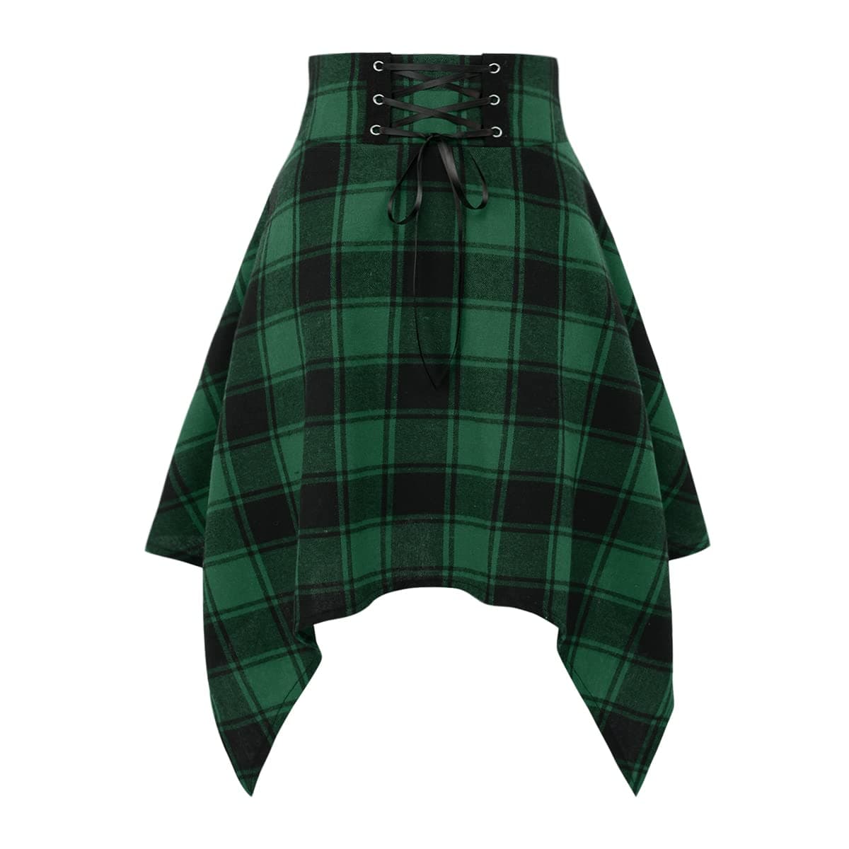 IDEALSANXUN High Waisted Plaid A-Line Asymmetrical Lace-Up Short Skirt for Women