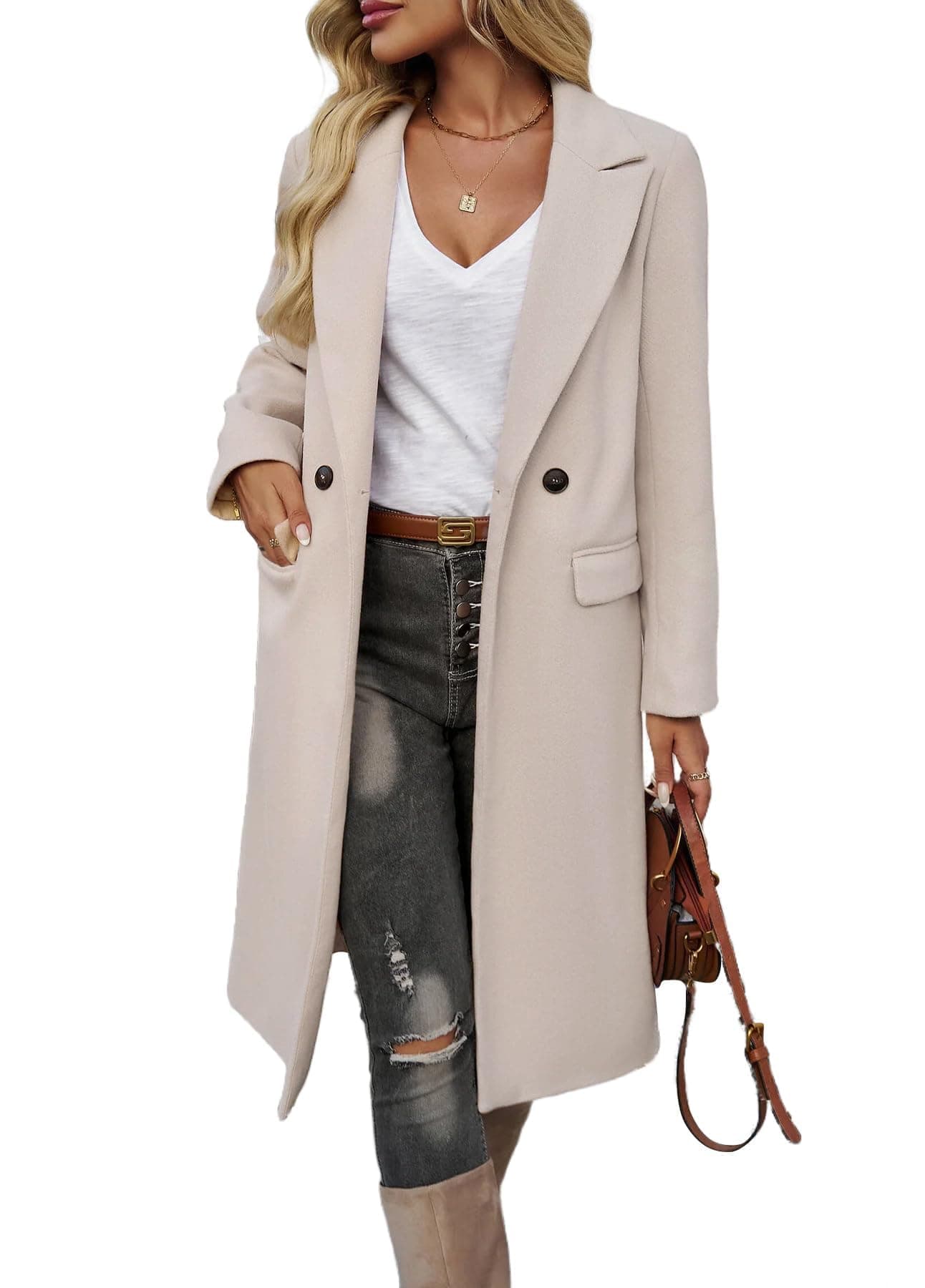 IDEALSANXUN Women's Long Wool Trench Coat Peacoat Jackets