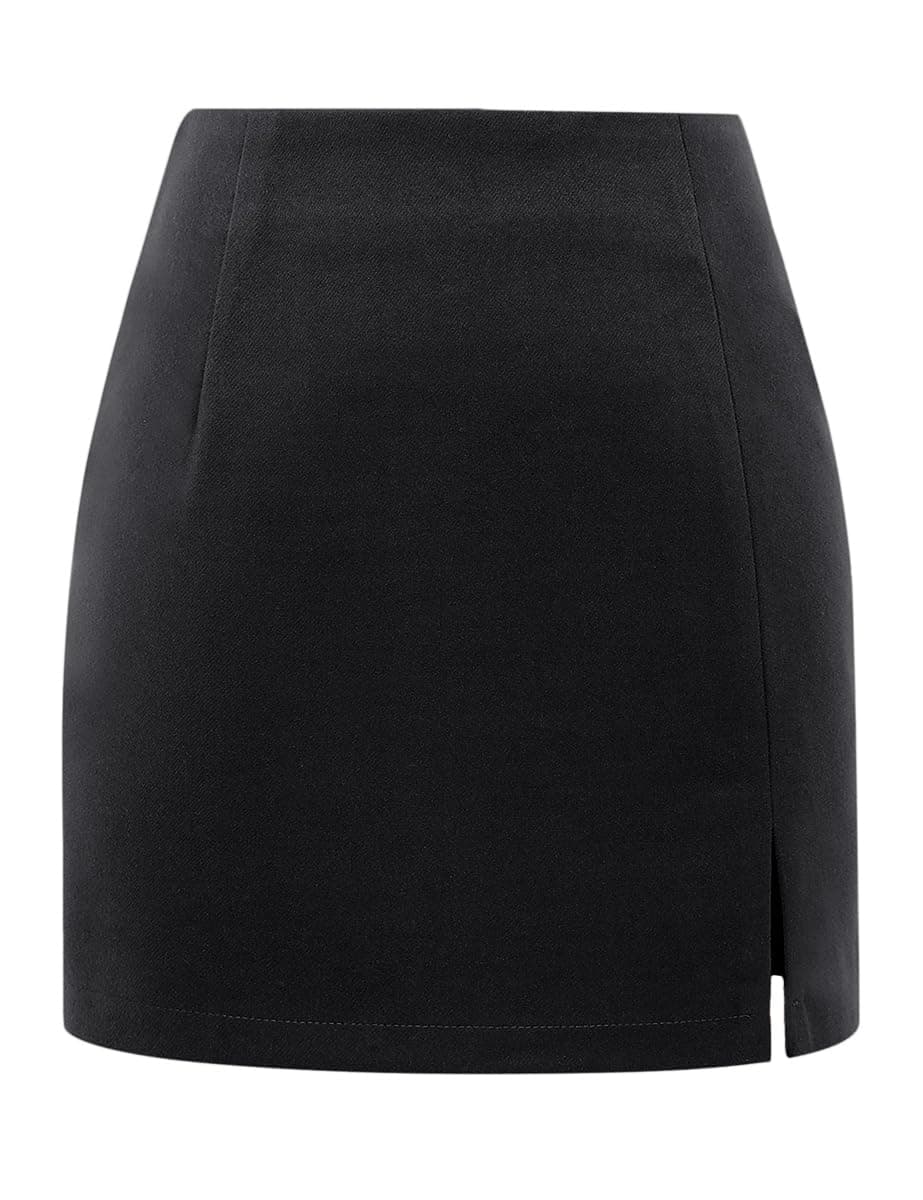 High Waisted Wool Plaid Mini Skirt with Slit for Women by IDEALSANXUN
