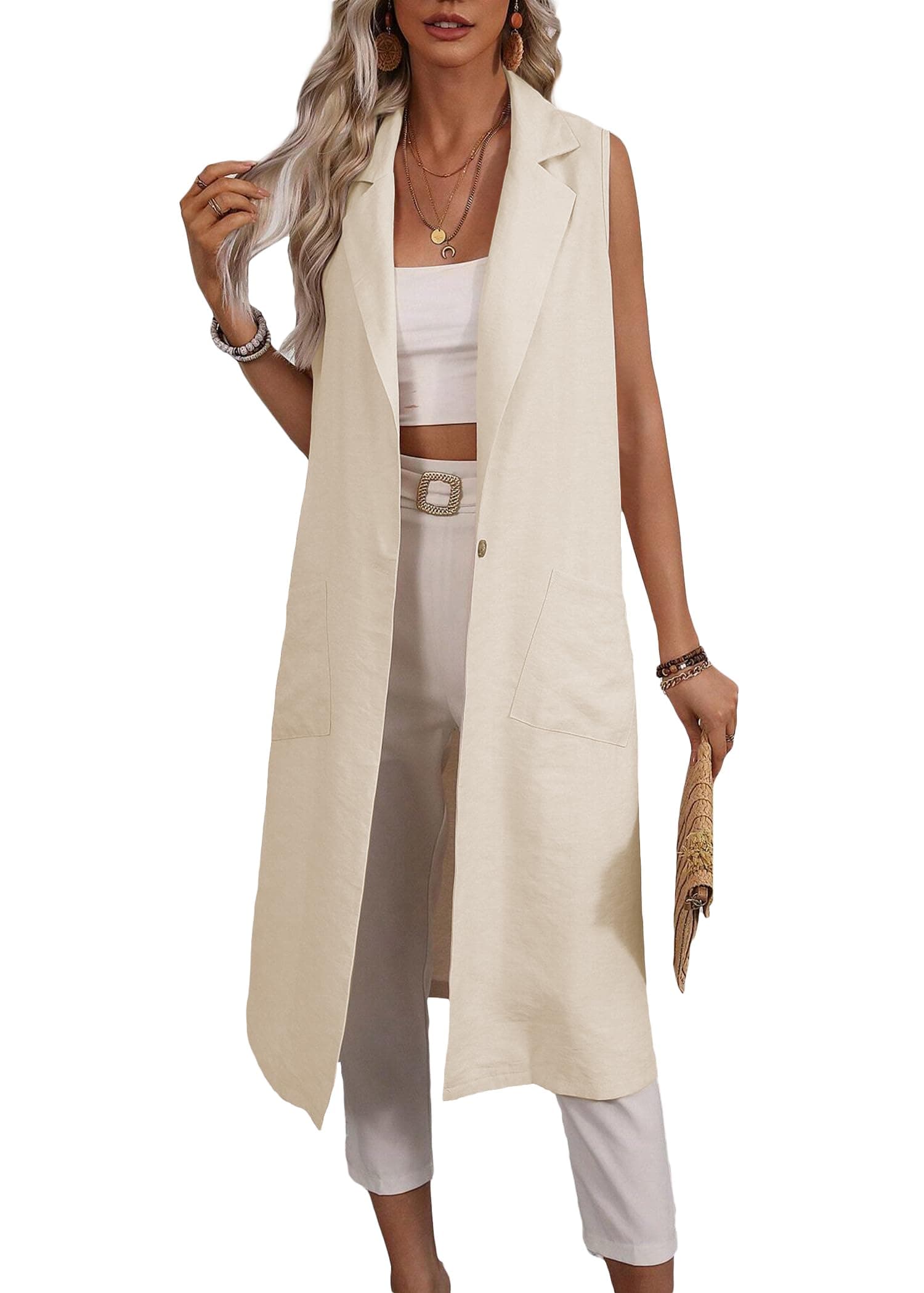Mina Self 2025 Lightweight Summer Linen Blazer Jacket for Women Casual Work Outerwear with Pockets