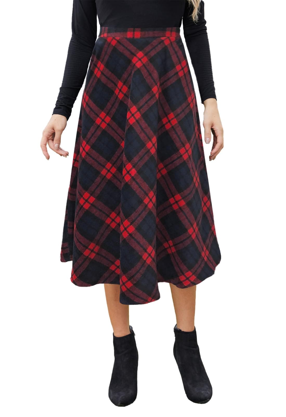 HERBATOMIA Women's High-Waist Casual Pleated Midi Skirt with Pocket
