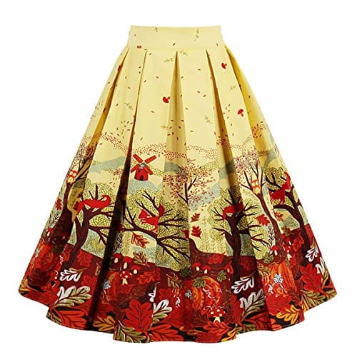 Girstunm Women's Floral Print A-line Midi Skirt with Pockets — Autumn-melody