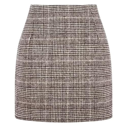 DAYINKEE Women's High Waisted Plaid Bodycon Mini Skirts — Light Brown