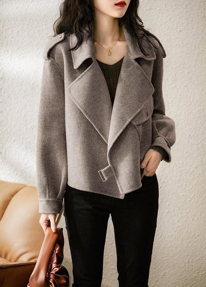 UTCOCO Women Cropped Wool Pea Coat with Notched Lapel and Pockets