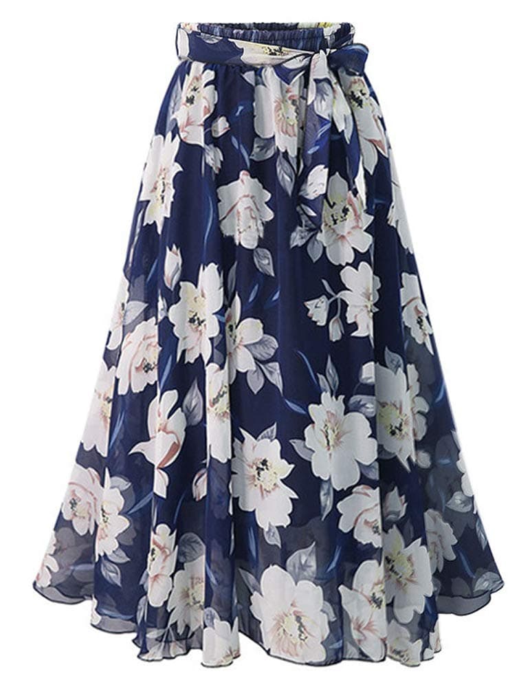 IDEALSANXUN High Waist Floral Midi Chiffon Boho Swing Skirt