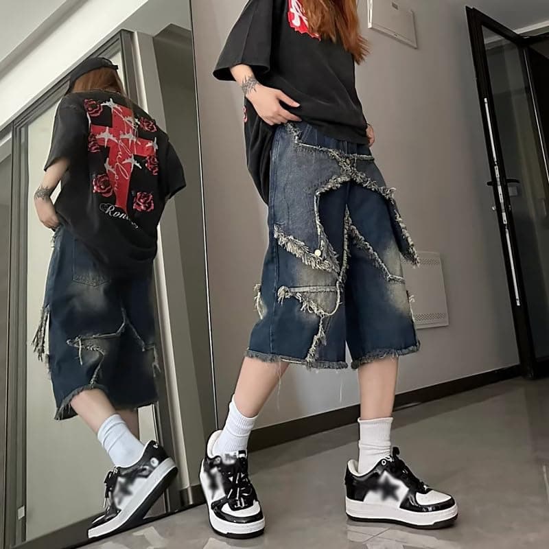 OTEEGX Y2K Baggy Jean Shorts for Women Men Summer Denim Grunge Clothing