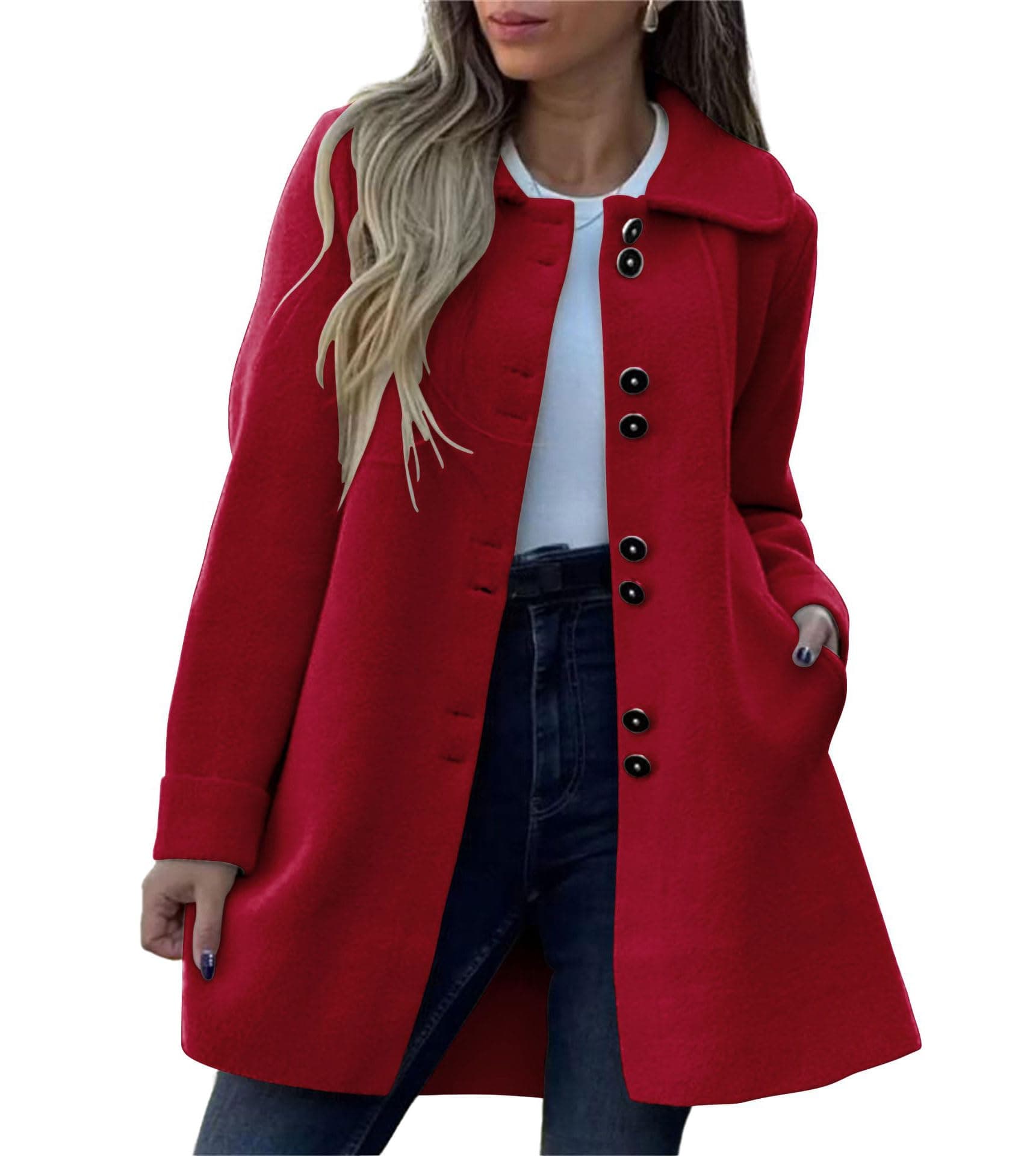 Women's Winter Casual Lapel Collared Wool Pea Coat