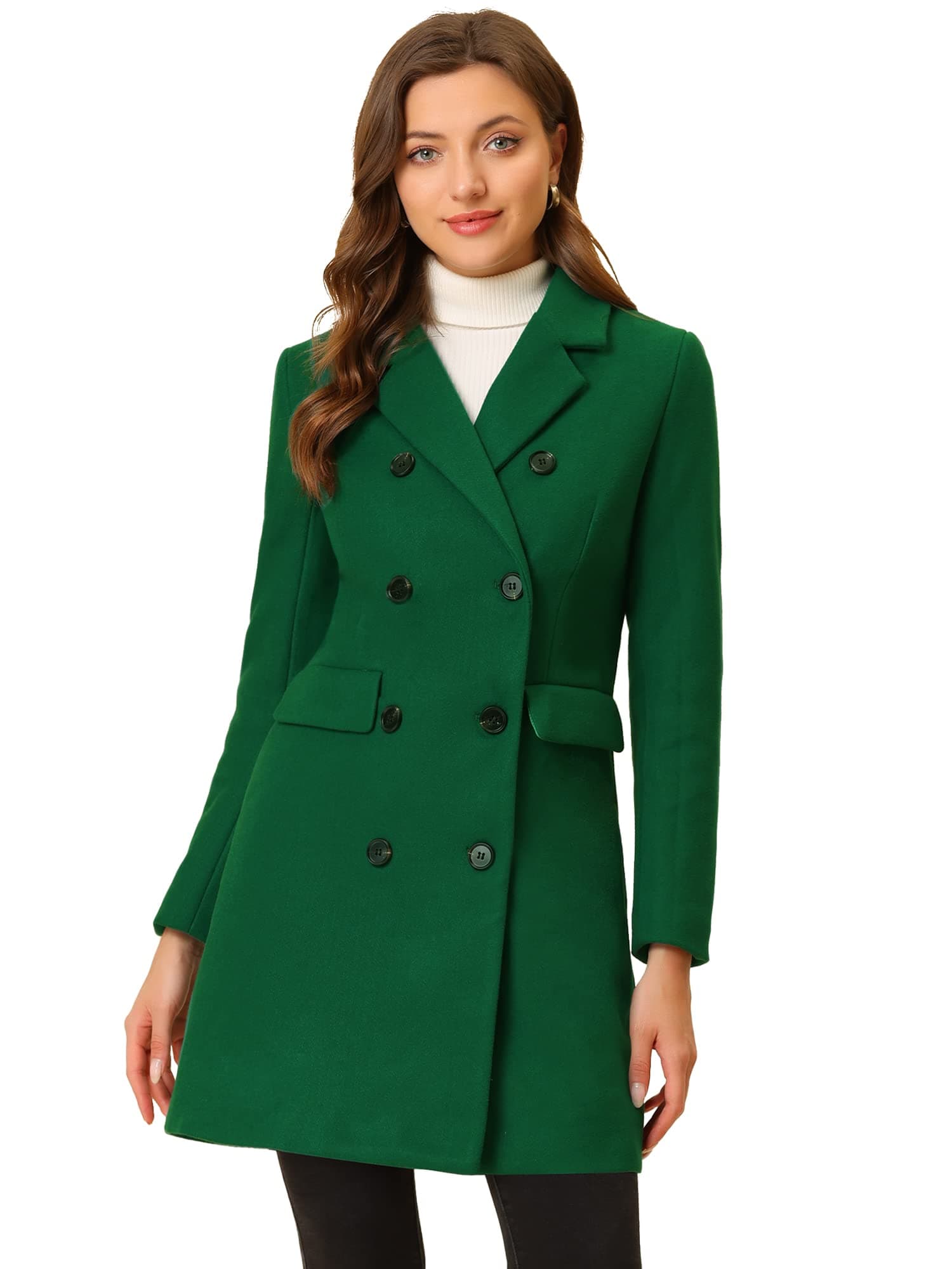 Allegra K Women's Elegant Notched Lapel Winter Trench Coat