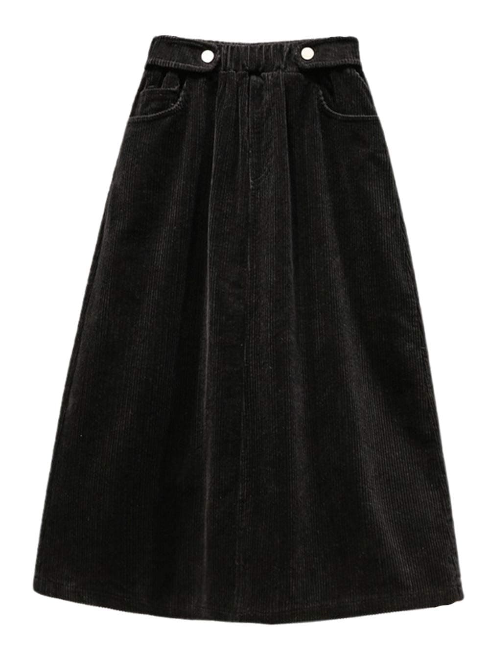 CHARTOU Women's Winter Corduroy Elastic Waist Ruffle Midi Skirt