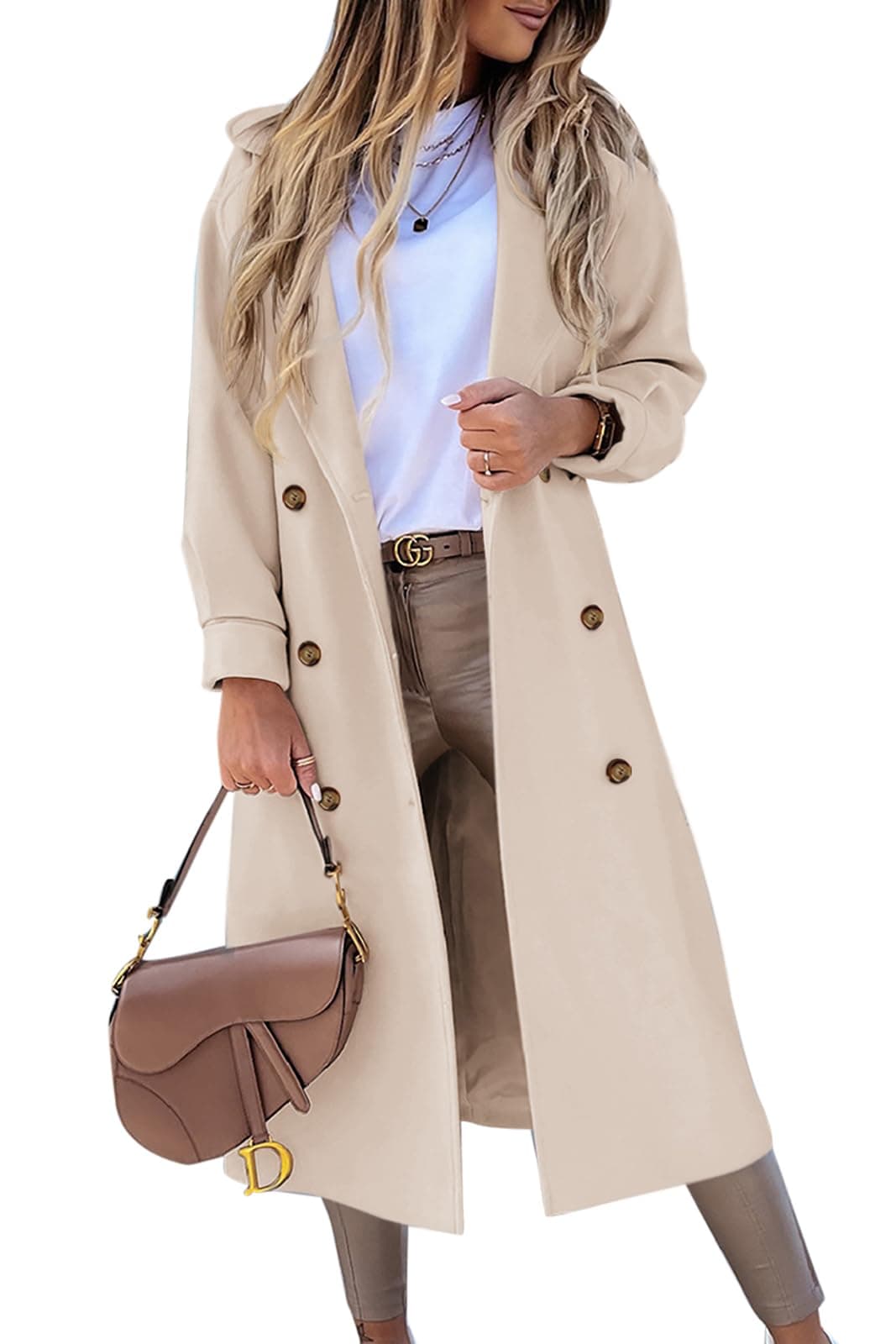 BZB Women's Elegant Double Breasted Pea Coat Winter Wool Blend Notched Collar