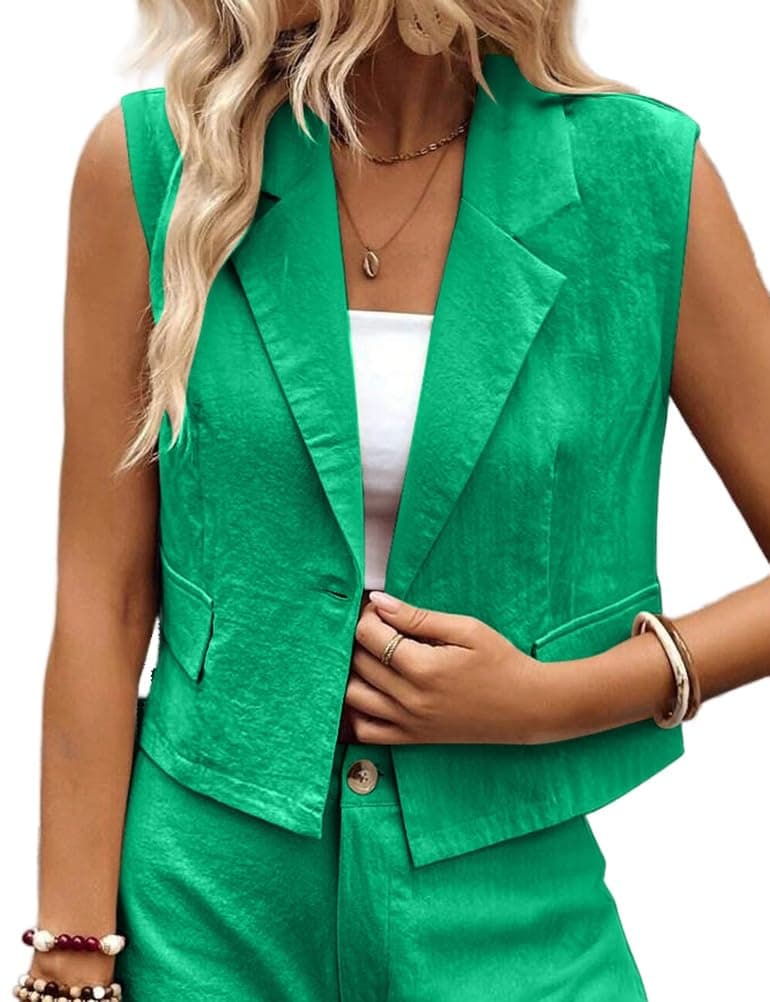 IDEALSANXUN Linen Vest for Women: Lightweight Summer Cropped Blazer Tops