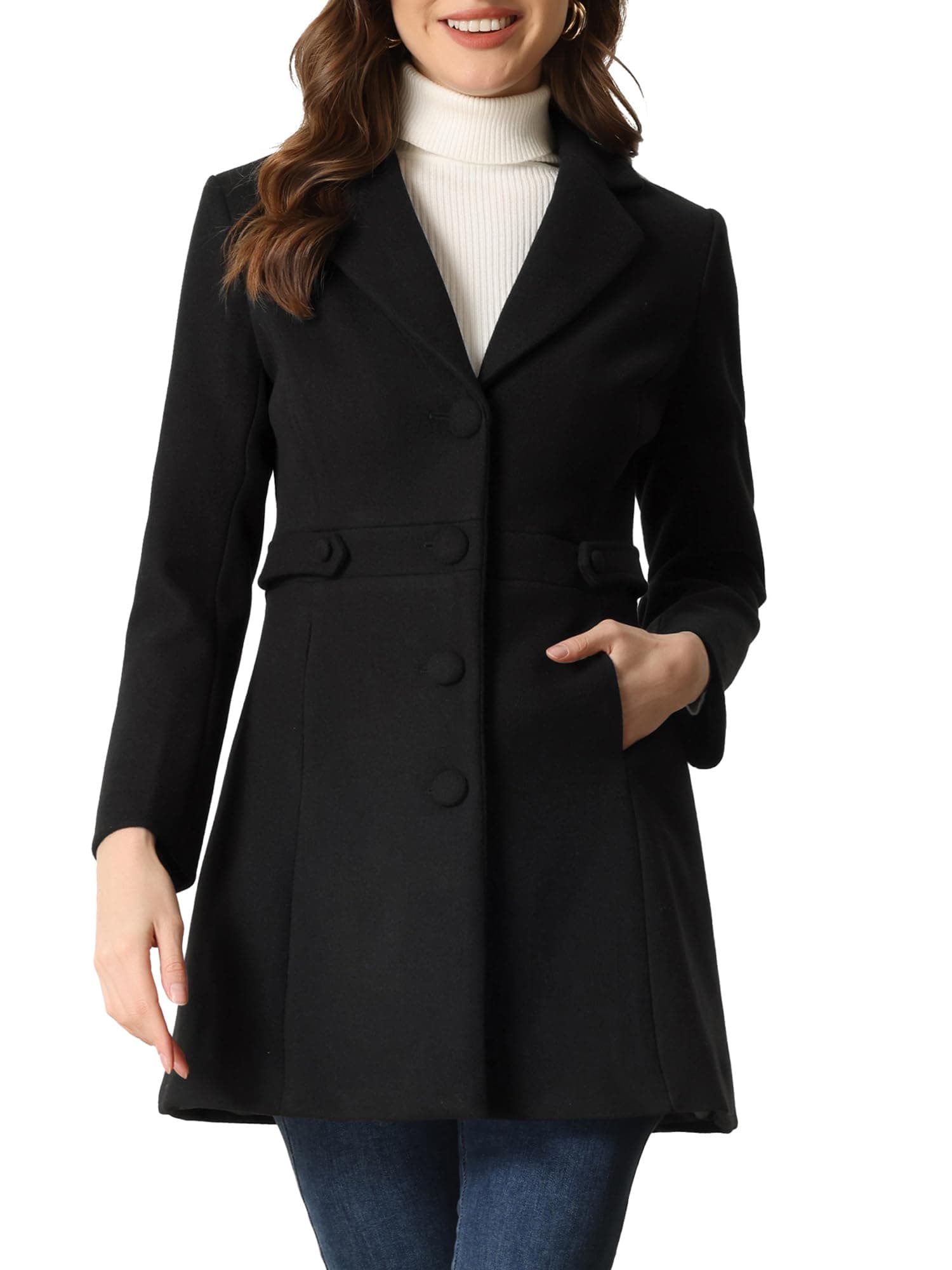 2024 Allegra K Notched Lapel Women's Winter Coat Pea Coat