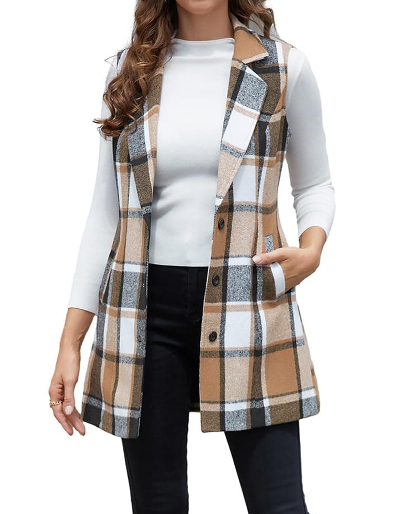 Women's Plaid Sleeveless Vest for Fall/Winter